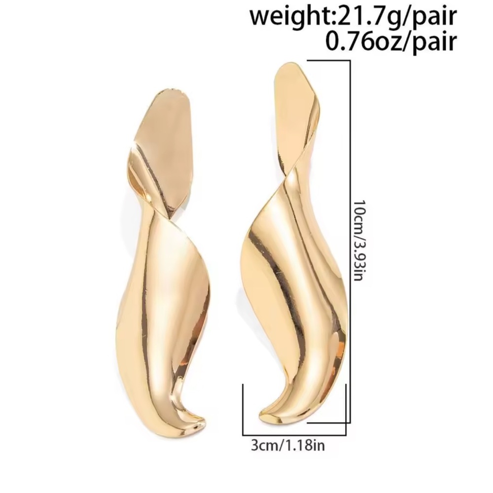 Gold Glossy Metal Sculptural Twist Drop Earrings - Picture 3 of 3